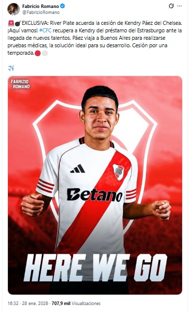 Kendry Páez será refuerzo de River Plate