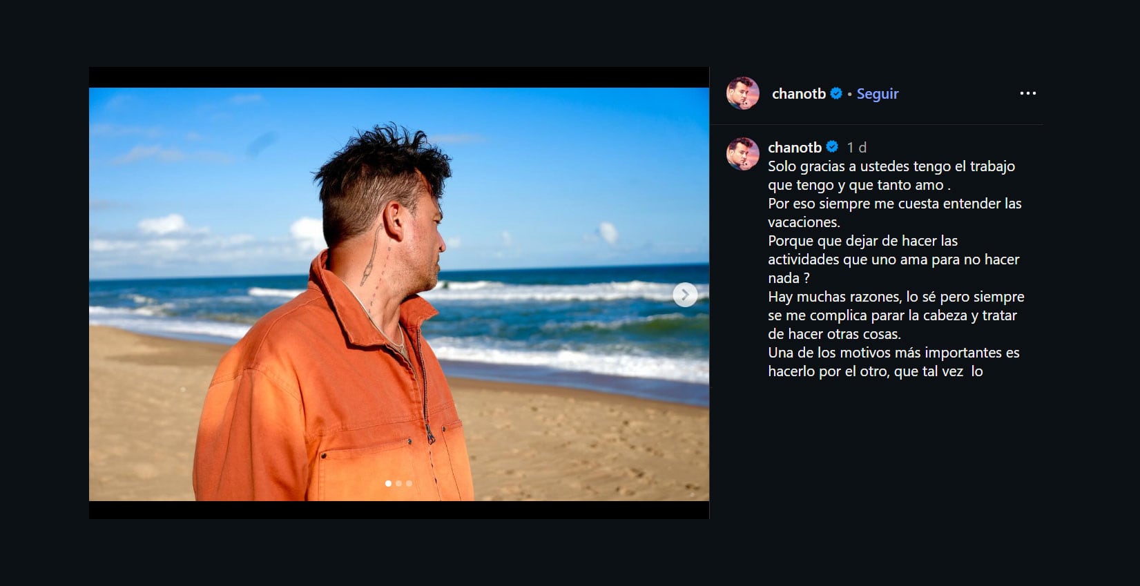 La reflexión de Chano con el mar de fondo