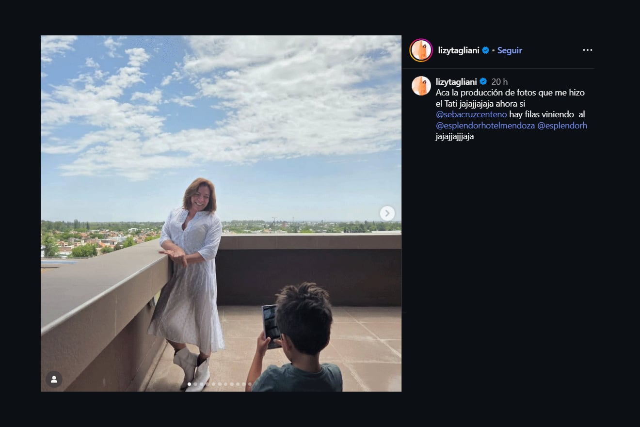 Lizy Tagliani compartió en Instagram la emotiva producción de fotos que le realizó su hijo Tati durante unas vacaciones familiares en Mendoza