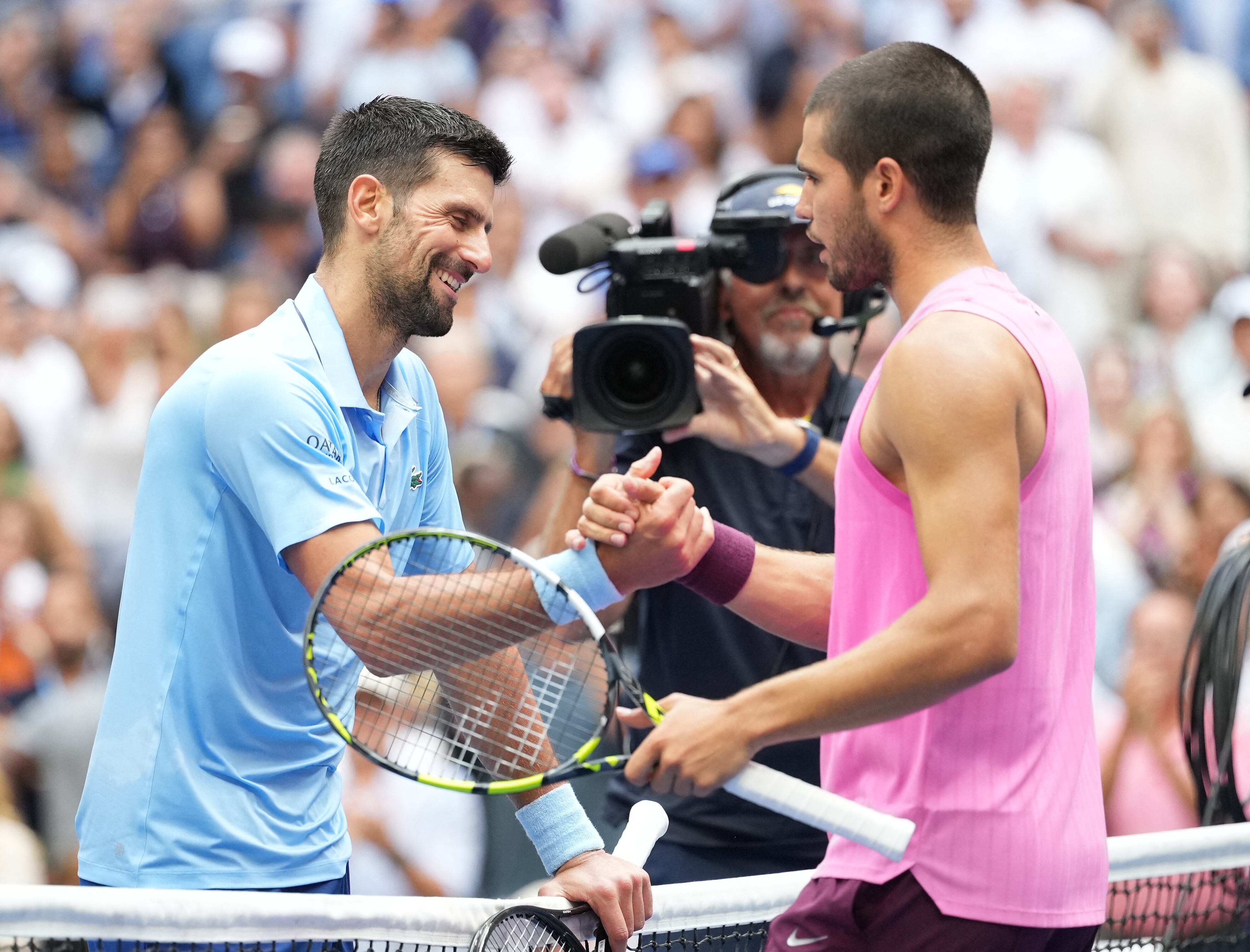 Carlos Alcaraz ganó el último enfrentamiento ante Novak Djokovic en semifinales del US Open en septiembre del 2025 (Foto: Reuters Robert Deutsch-Imagn Images)