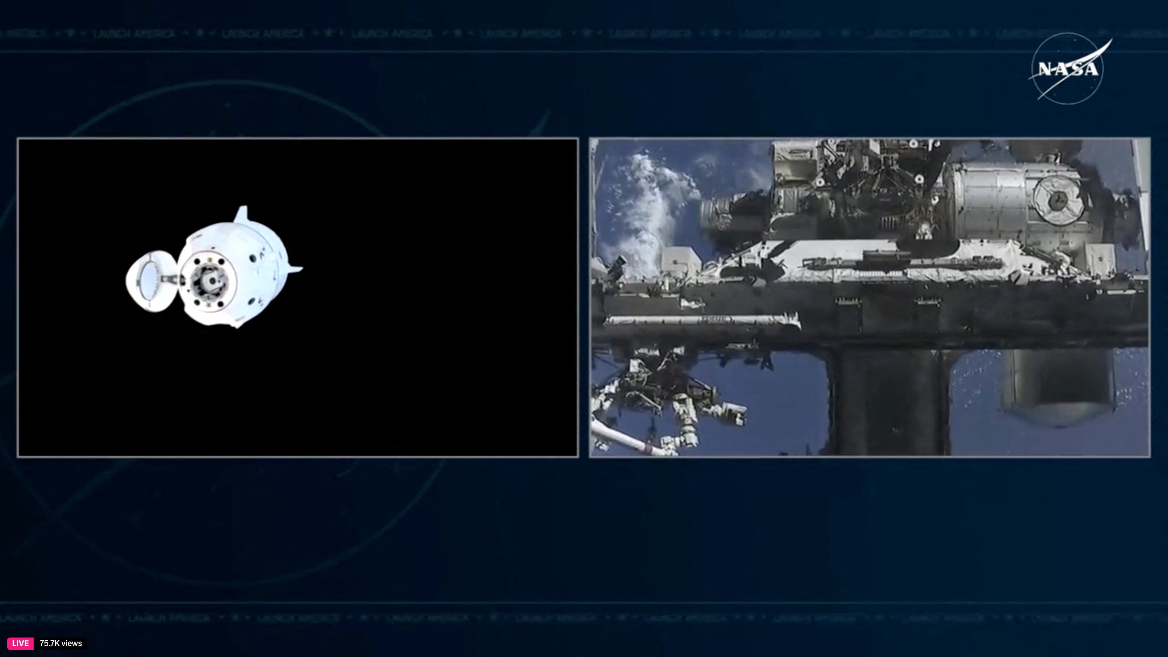 Imagen del momento de desacoplamiento de la nave Crew Dragon de la EEI (NASA)