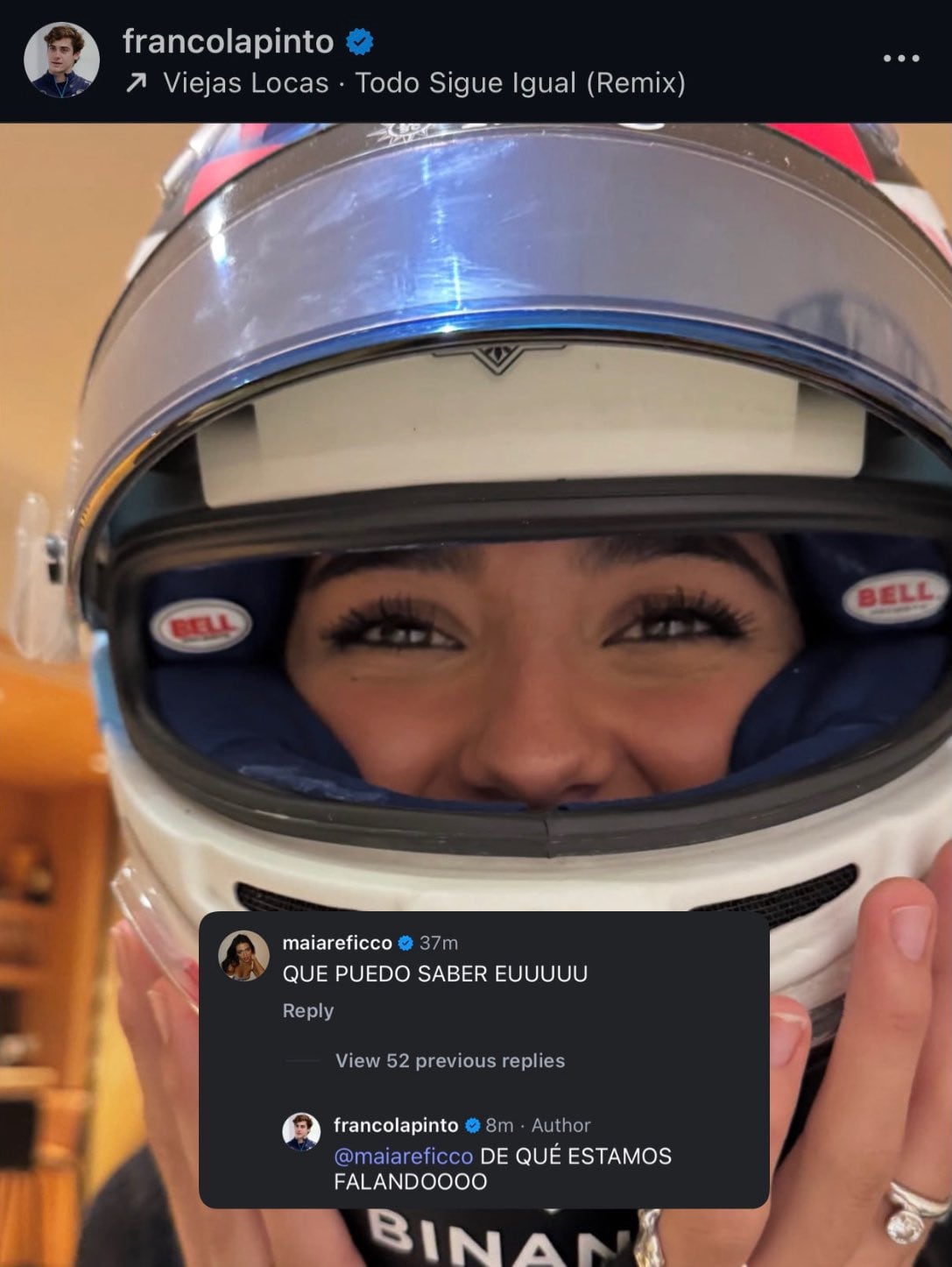 El ida y vuelta de Colapinto y Reficco en redes sociales 