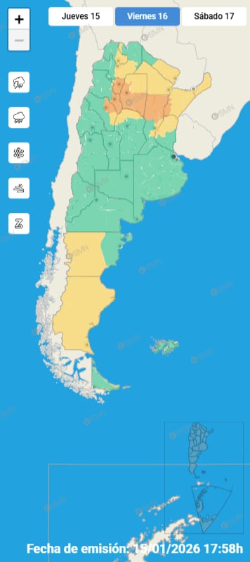Las alertas de nivel amarillo y naranja fueron emitidas por probabilidad de granizo, ráfagas de viento superiores a 70 km/h y lluvias abundantes en cortos periodos