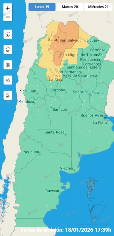 El SMN mantiene una alerta naranja y amarilla para la mayor parte de la superficie de Salta
