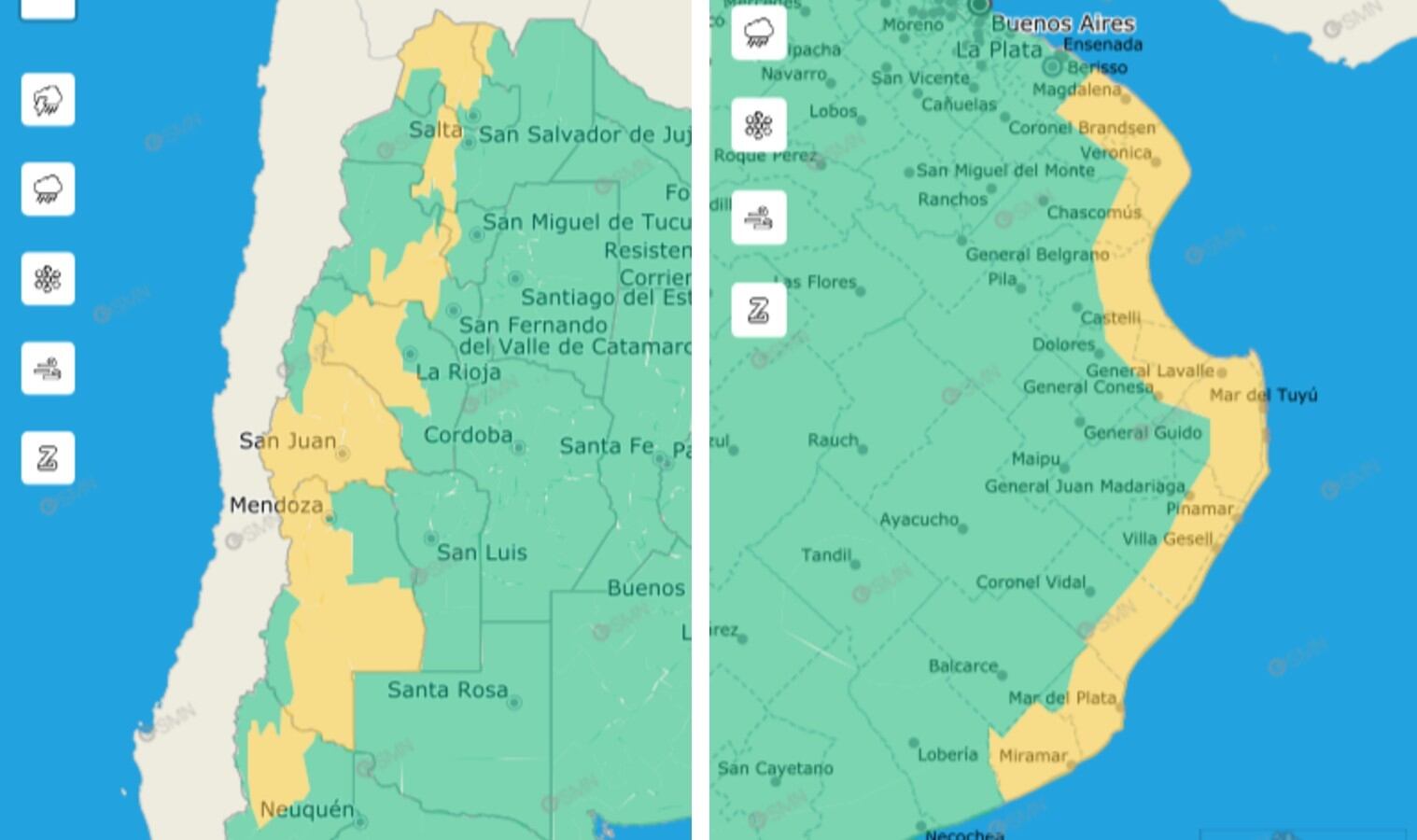 Ocho provincias permanecen bajo alerta por tormentas, el noroeste y Cuyo presentan riesgo de lluvias y granizo 