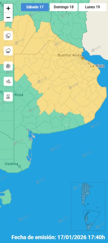 El Servicio Meteorológico había emitido una alerta amarilla que abarca a toda la Costa Atlántica, incluyendo localidades como Miramar, Villa Gesell y Mar del Tuyú