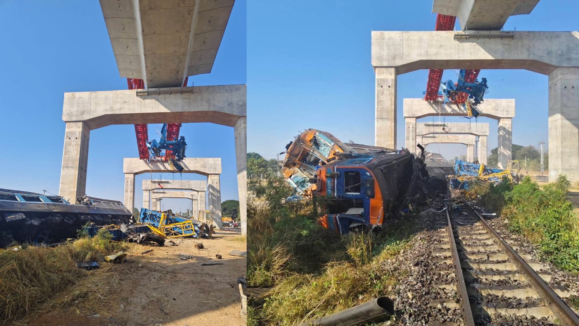Una grúa de construcción cayó sobre un tren de pasajeros en Tailandia y provocó más de 20 muertos (Associated Press)