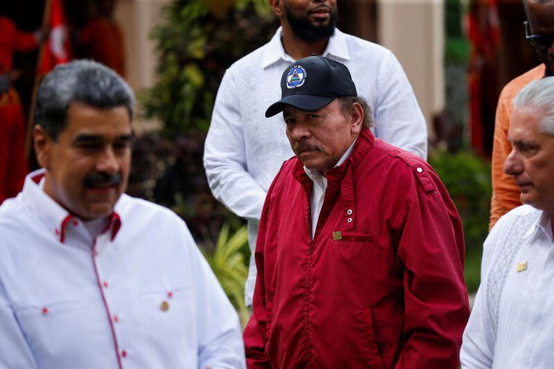 Los dictadores Nicolás Maduro, Daniel Ortega y Miguel Díaz-Canel, en una cumbre en Caracas, Venezuela. el 24 de abril de 2024 (REUTERS/Leonardo Fernandez Viloria)