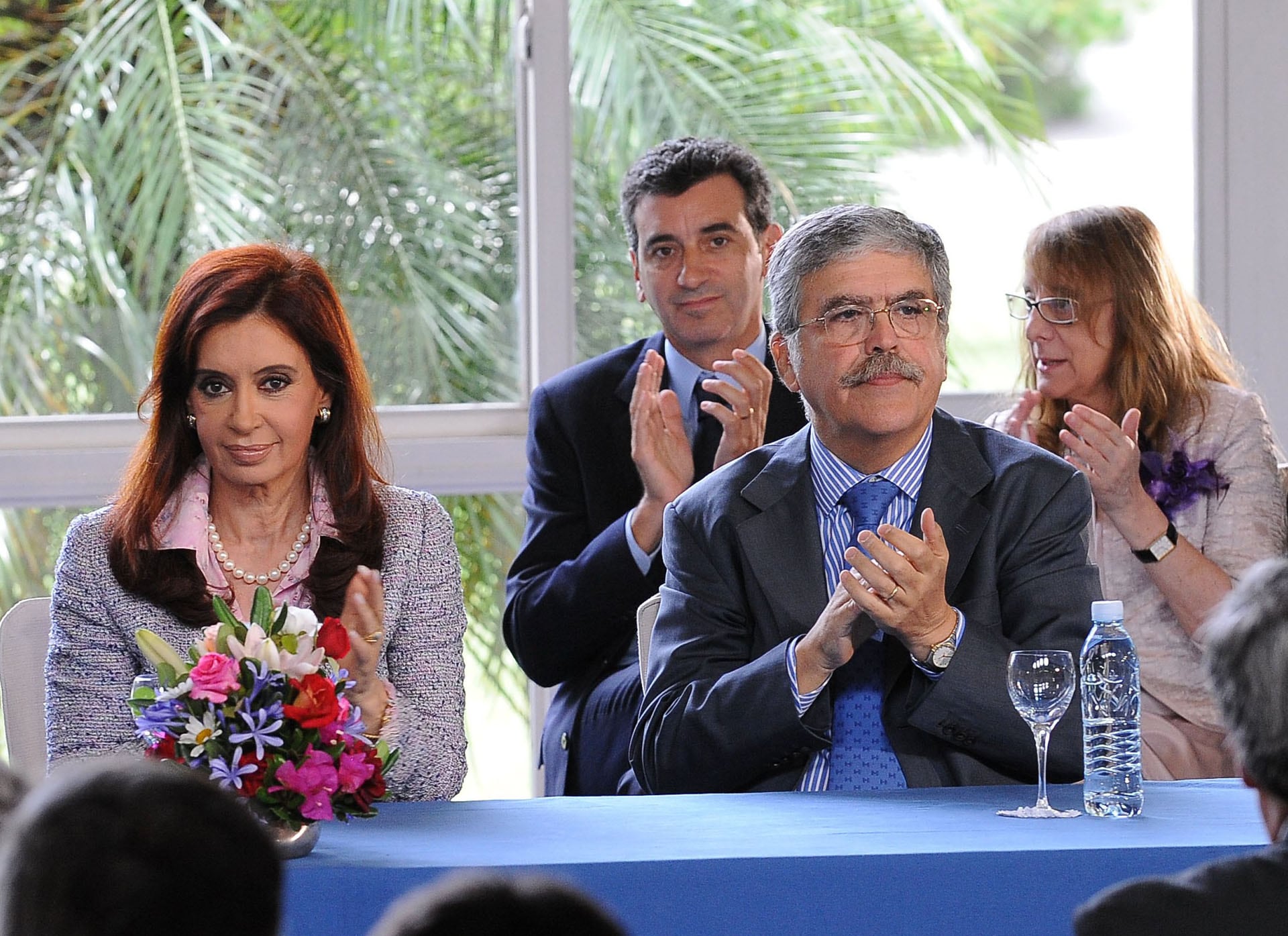 Cristina Fernández de Kirchner y Julio De Vido encabezaron el acto que anunció el primer tramo del soterramiento. Fue en la Quinta de Olivos. Foto NA