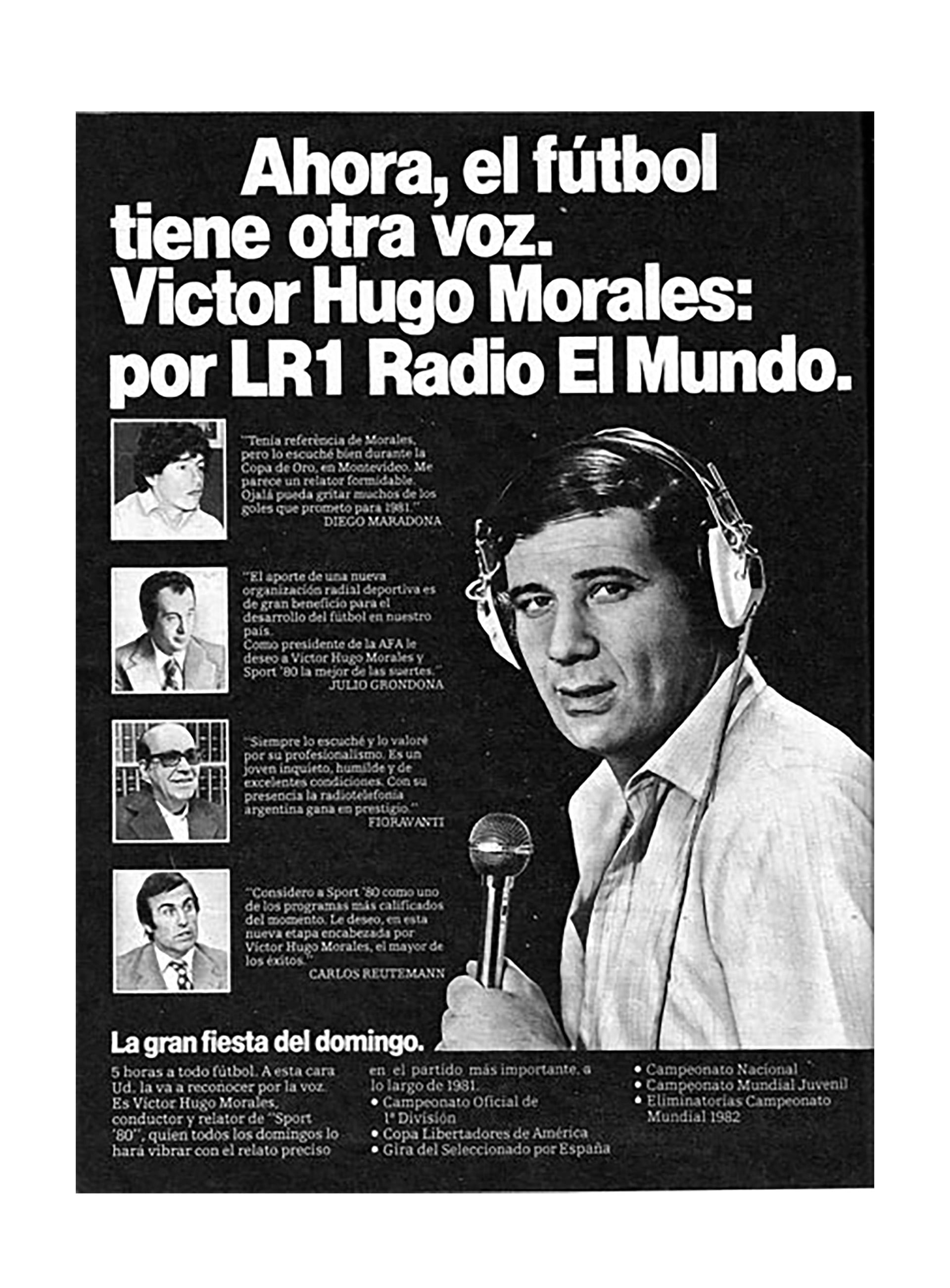 El aviso del debut de Víctor Hugo en Argentina por radio El Mundo