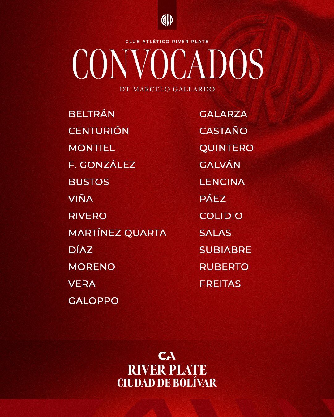 Los convocados de River Plate para enfrentar a Ciudad de Bolívar por la Copa Argentina