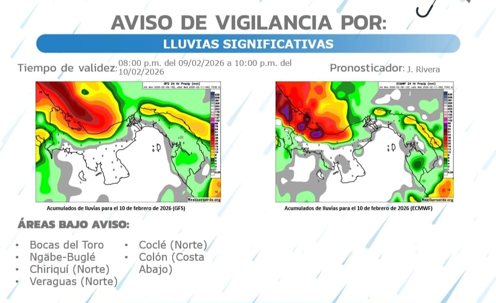Mapas del IMHPA muestran acumulados de lluvia elevados en el Caribe Occidental y norte del país. Cortesía