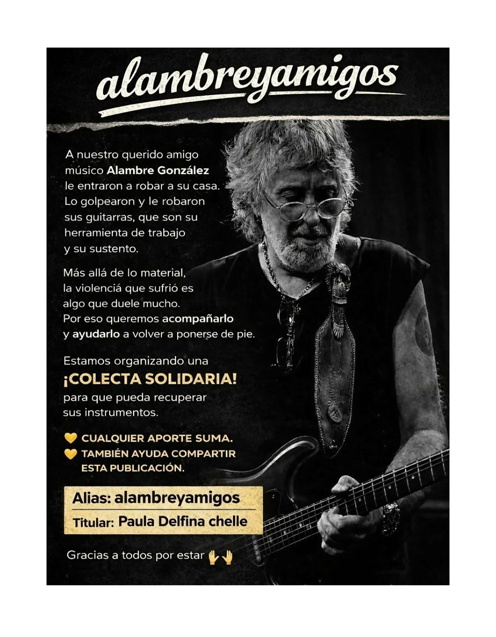 Cómo fue el salvaje robo al guitarrista “Alambre” González en su departamento de Caballito