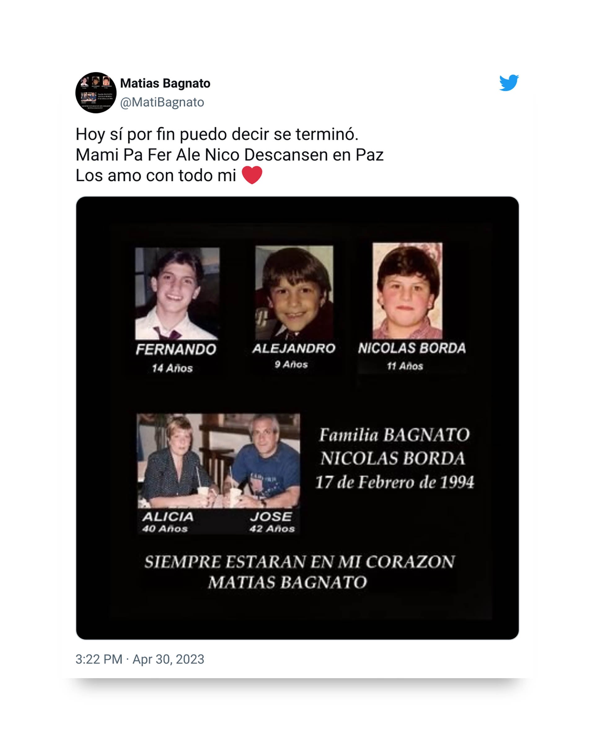 El tuit de Matías Bagnato tras la muerte de Fructuoso Álvarez González