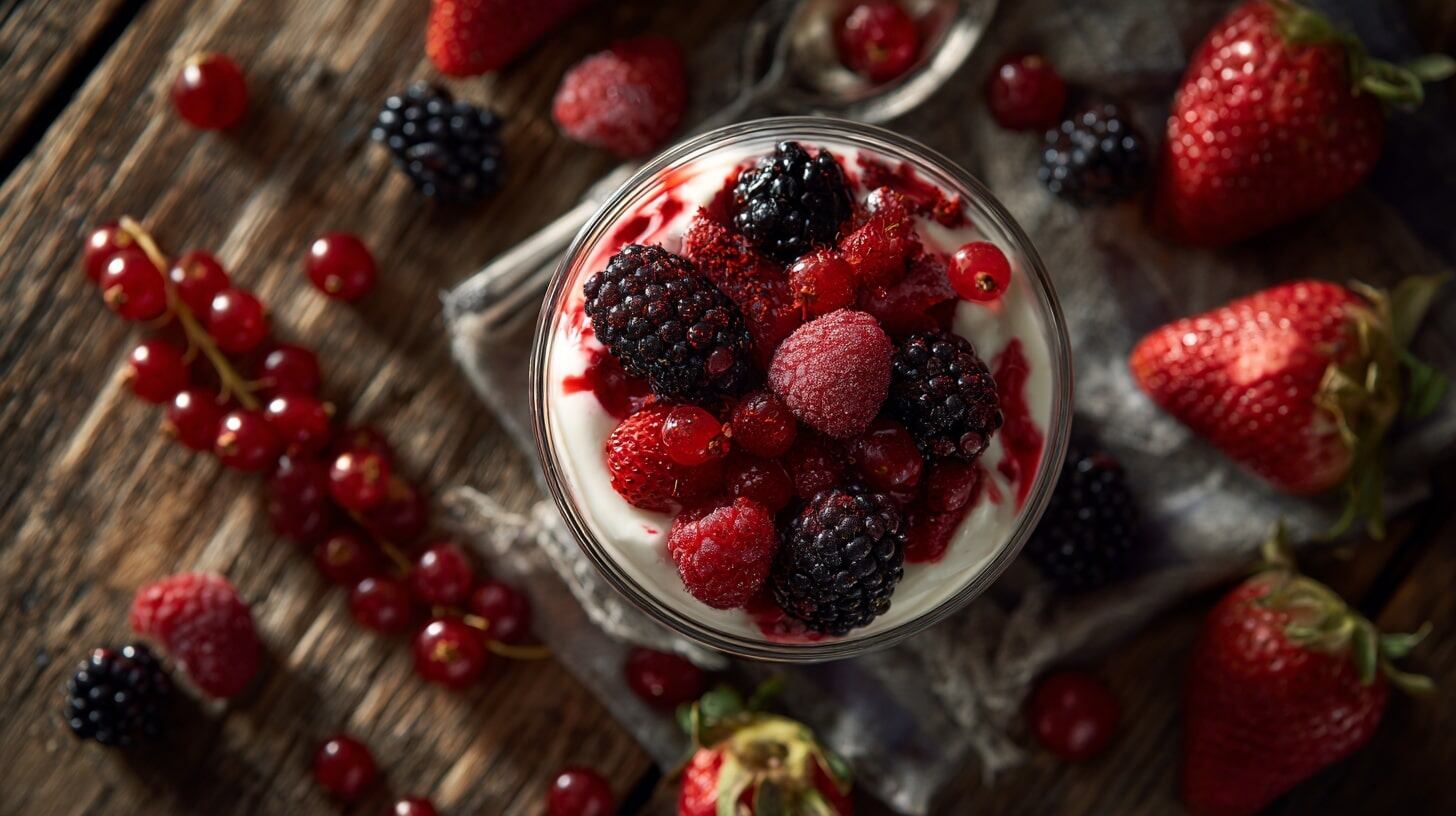 Postres con bajo índice glucémico, como yogur sin azúcar con frutos rojos o chocolate amargo, generan menor impacto sobre el azúcar en sangre (Imagen Ilustrativa Infobae)