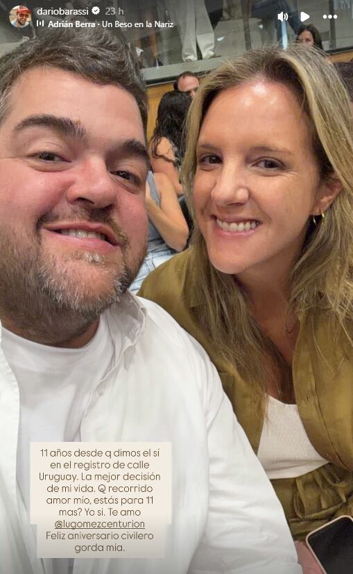 La pareja conformada por Barassi y Gómez Centurión destacó el valor del humor, el respeto y el compromiso en su historia de amor desde la adolescencia (Instagram)