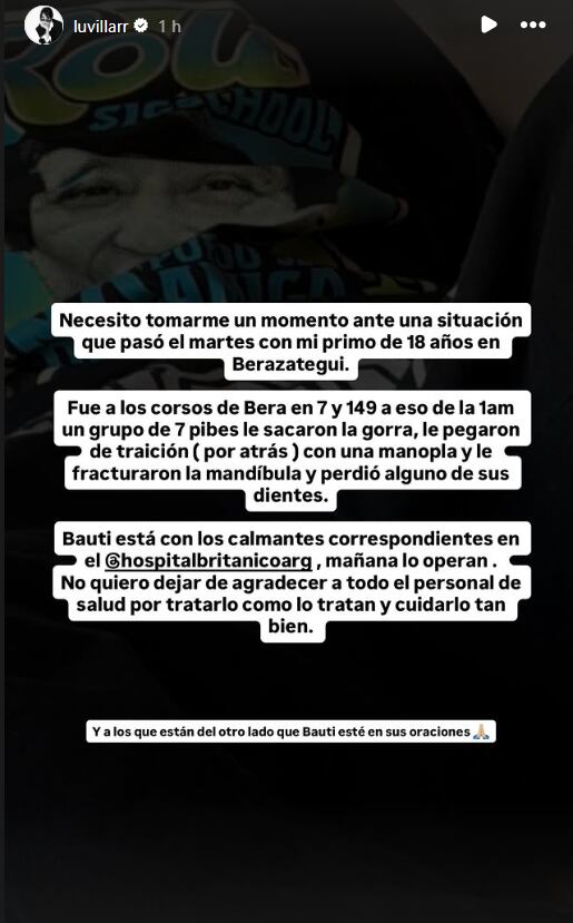 La Tora compartió su preocupación por el ataque que vivió su primo durante los carnavales de Berazategui (Instagram)