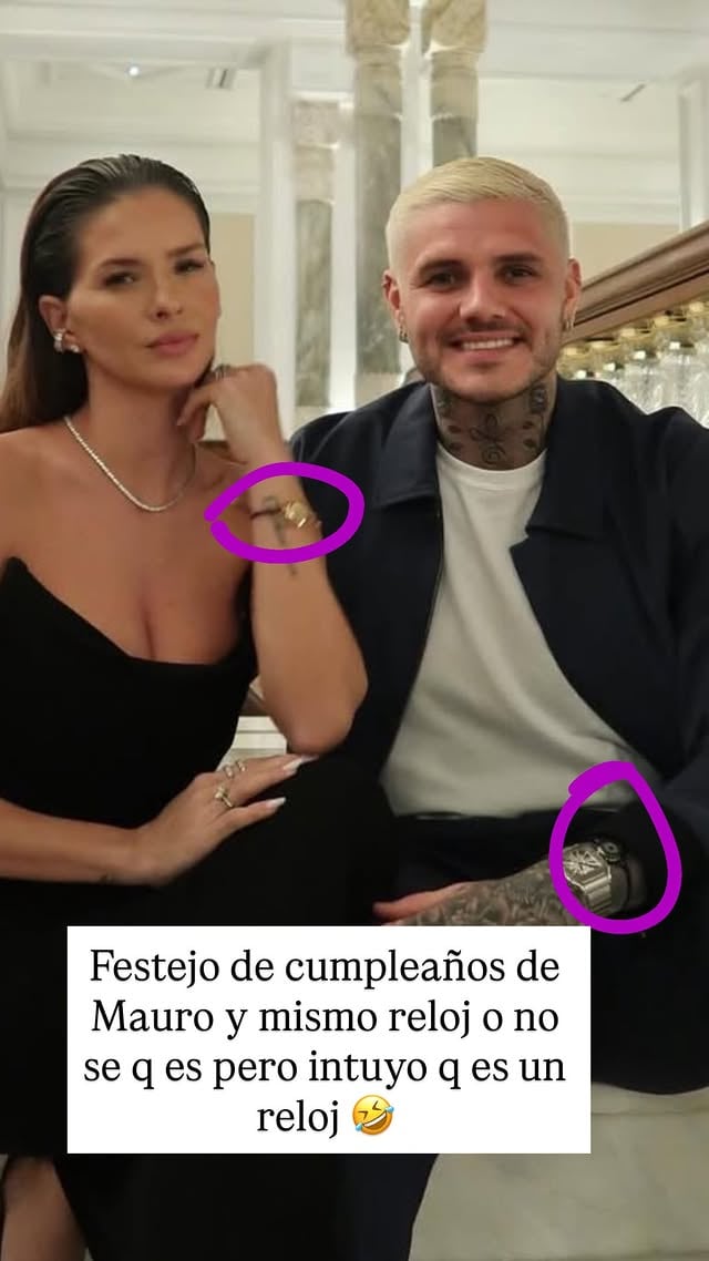 La actriz China Suárez y el futbolista Mauro Icardi sonríen juntos luciendo la pulsera del amor en un evento, celebrando su vínculo ante los flashes.