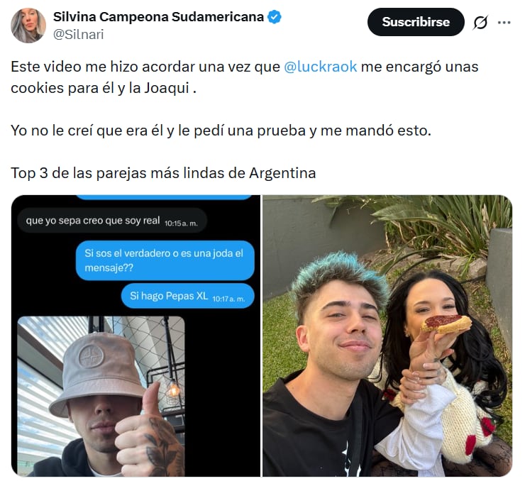 La historia del pedido de cookies de Luck Ra y La Joaqui recorrió X y TikTok, destacando la cercanía del artista con sus fans