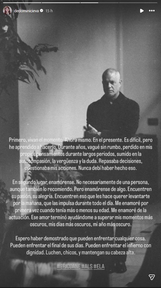 La actriz publicó parte de las últimas palabras de Eric (Instagram)