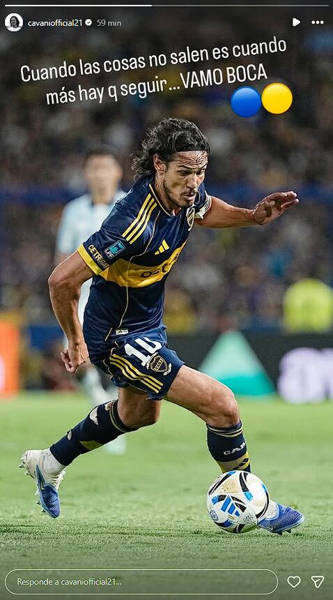 El posteo de Edinson Cavani después del 0-0 de Boca ante Racing (Crédito: @cavaniofficial21/Instagram)