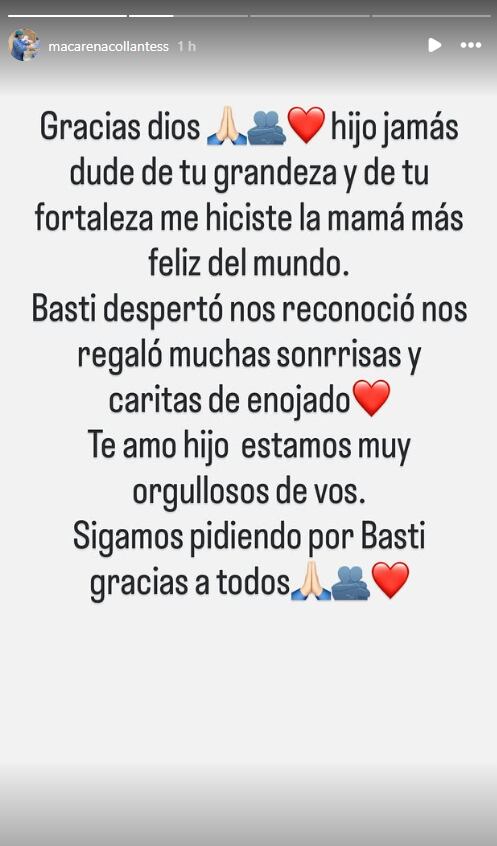 La publicación que realizó su mamá, tras anunciar que el nene había despertado