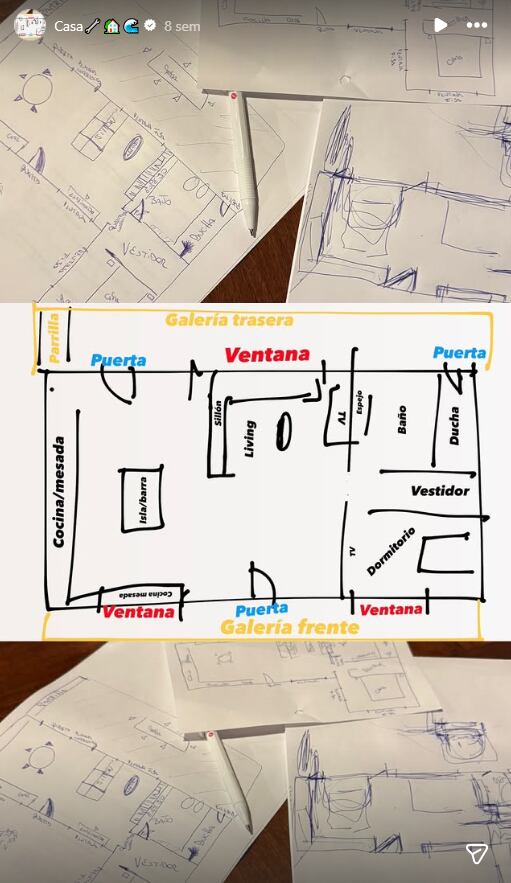 El plano casero que la pareja dibujó de su futuro hogar en Chapadmalal 