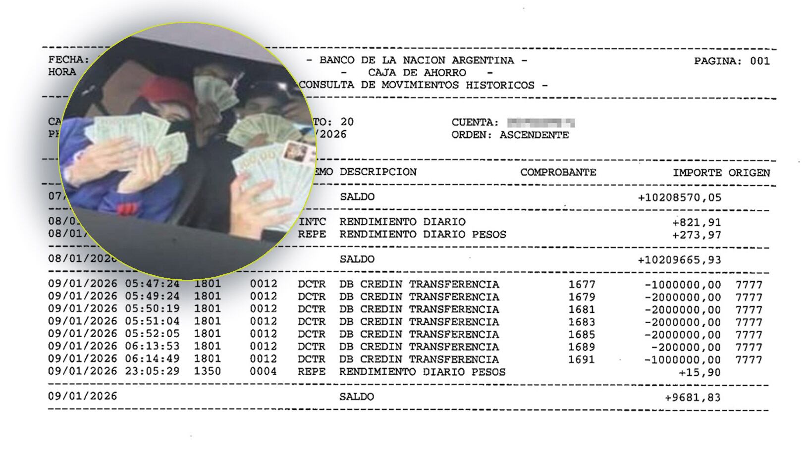 Las transferencias de la Banda del Millón mientras le robaban a la abuela influencer