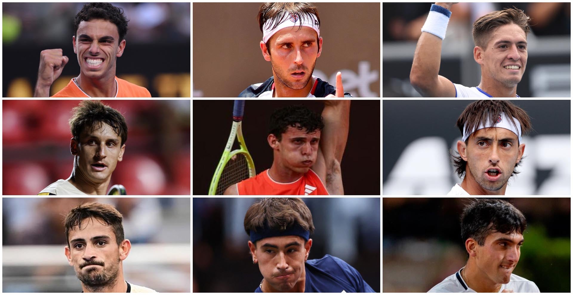 Los nueve tenistas argentinos que actualmente se encuentran dentro del Top 100 del ranking ATP