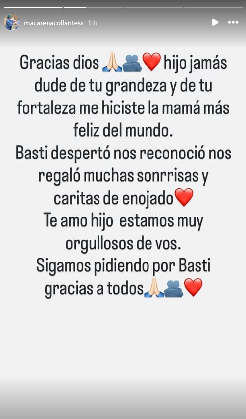 La publicación que realizó su mamá, tras anunciar que el nene había despertado