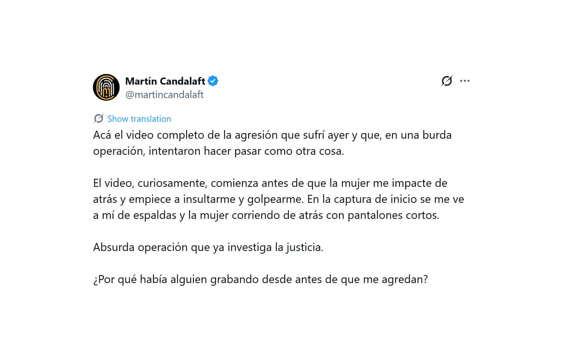 El tuit del periodista sobre lo ocurrido