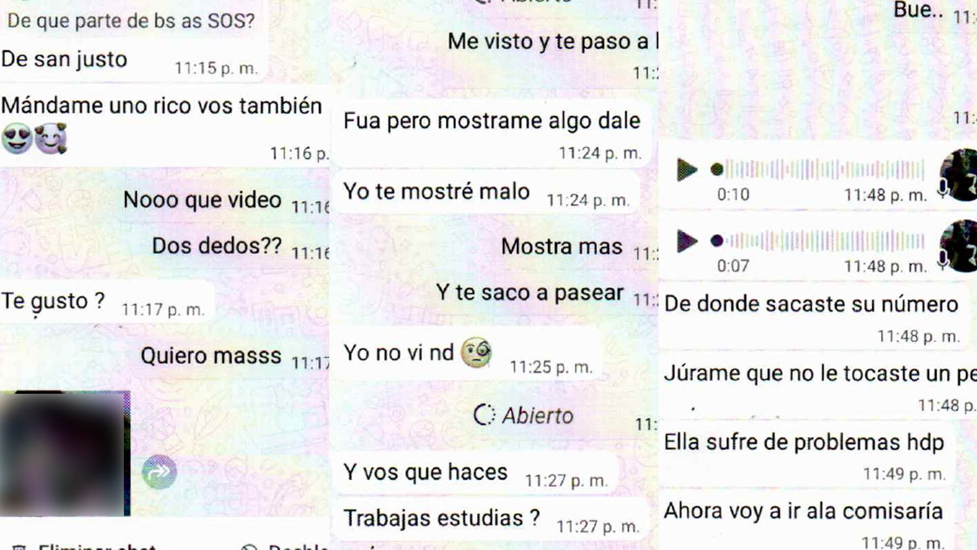 La conversación entre el hombre de Merlo y la falsa menor de edad