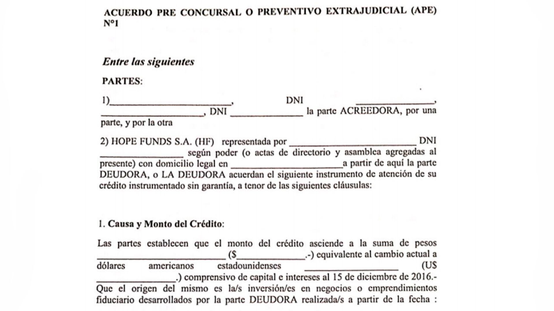 Documentos clave en la causa de Hope Funds
