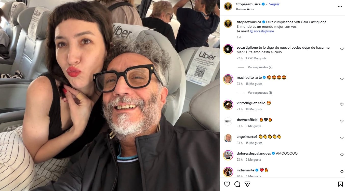 Fito Páez le dedicó un romántico posteo a Sofía Gala por su cumpleaños y ella le respondió en el mismo tono: ¿rumores de romance? (Instagram)