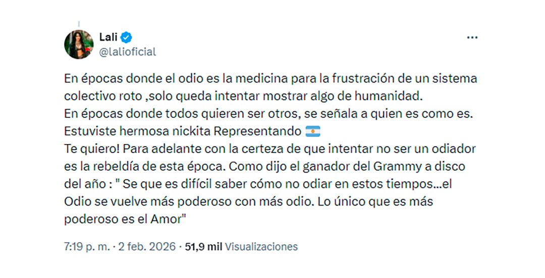 Nicki Nicole se defendió de una supuesta polémica en los Premios Grammy con Billie Eilish: su descargo y el apoyo de Lali