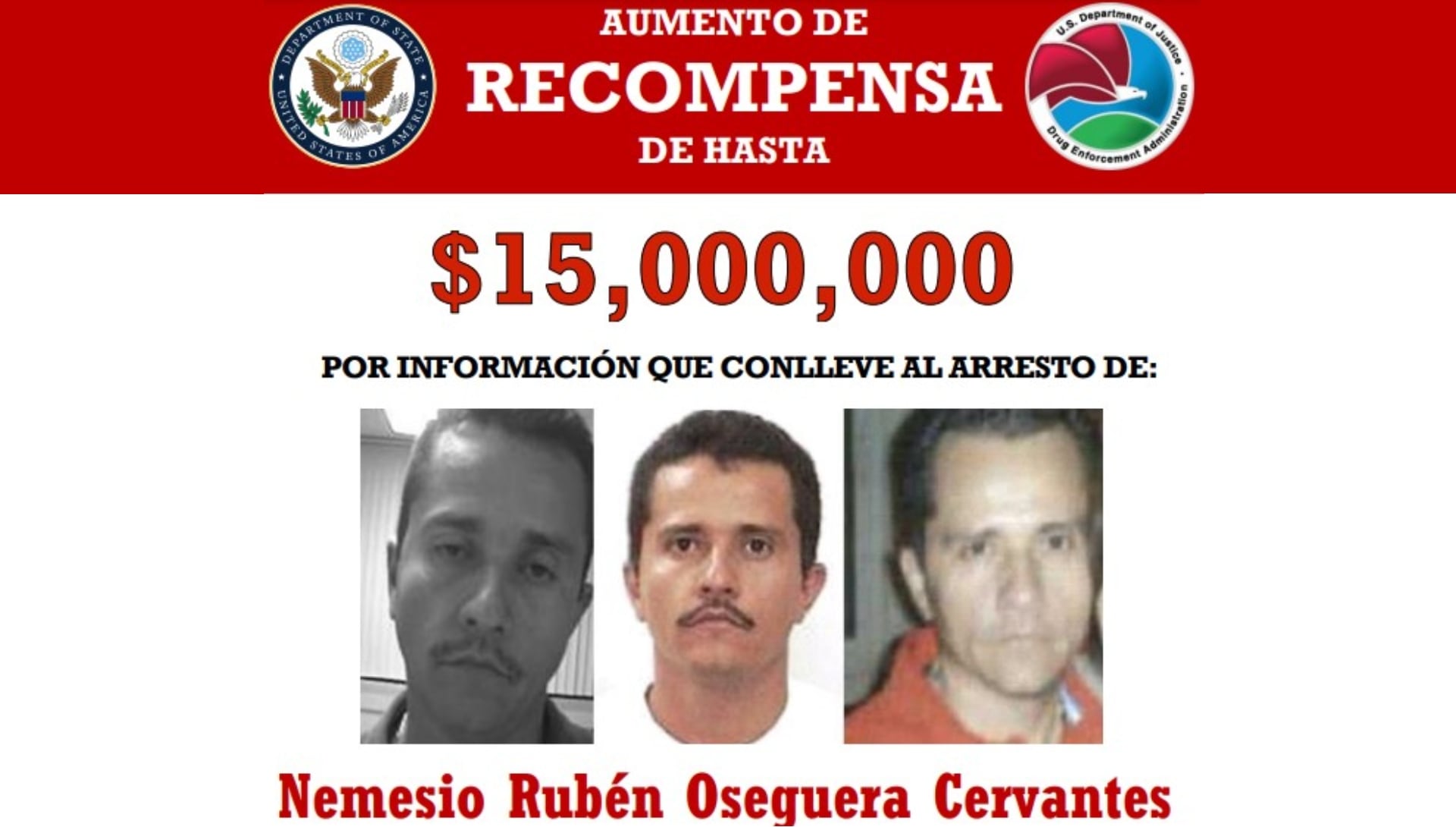 EEUU había aumentado la recompensa por 'El Mencho', líder del CJNG (DEA/Departamento de Estado de Estados Unidos)