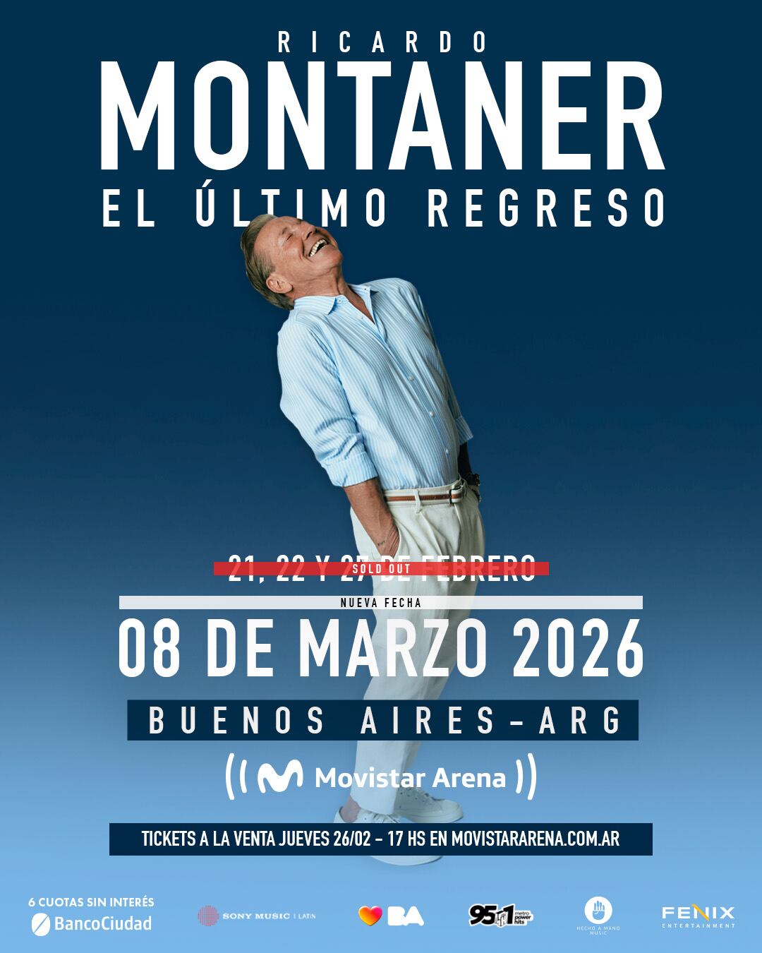 El 8 de marzo será la nueva cita para que el cantante y sus fanáticos se reunan al ritmo de sus temas más conocidas