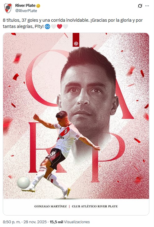 Así despidió River Plate a Gonzalo Pity Martínez