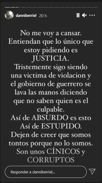 La actriz acusó al gobierno de Guerrero por corrupción y solicitará amparo (Captura: @danniberriel/Instagram)