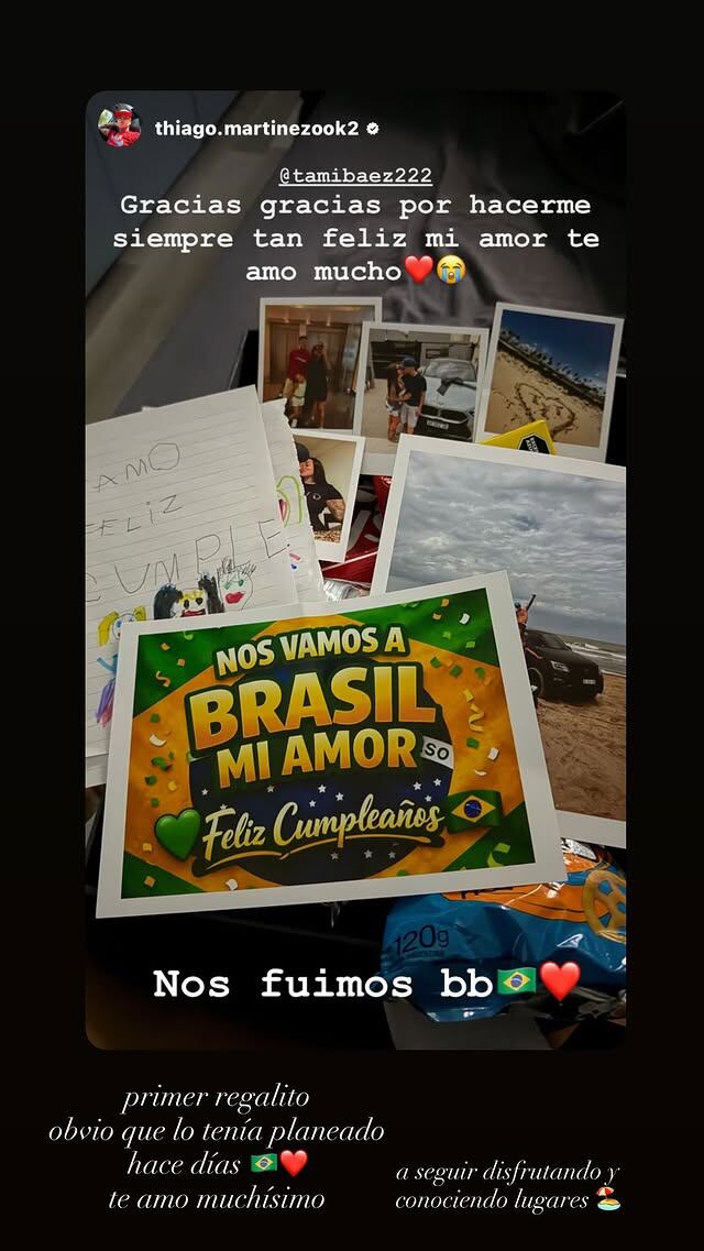 El tierno mensaje de cumpleaños de Tamara Báez a su novio Thiago Martínez (Instagram)
