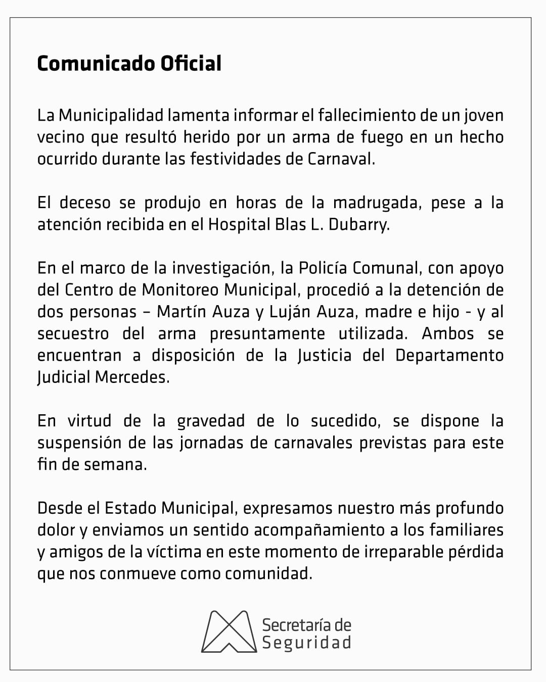 Tiroteo y muerte en el carnaval de Mercedes: detuvieron a un tercer sospechoso por el crimen de un joven de 18 años