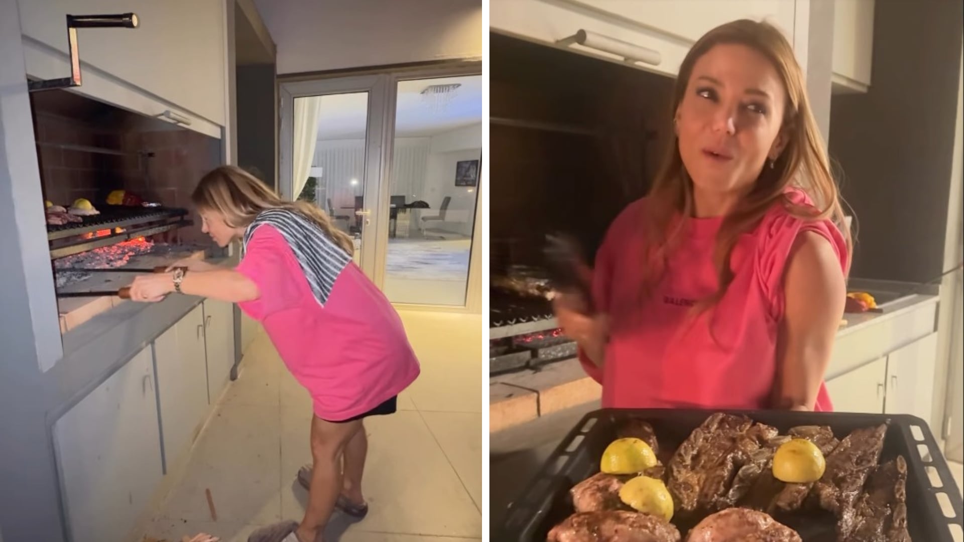 Evangelina Anderson se luce preparando un auténtico asado argentino en la comodidad de su hogar, compartiendo sus dotes culinarias con sus seguidores.