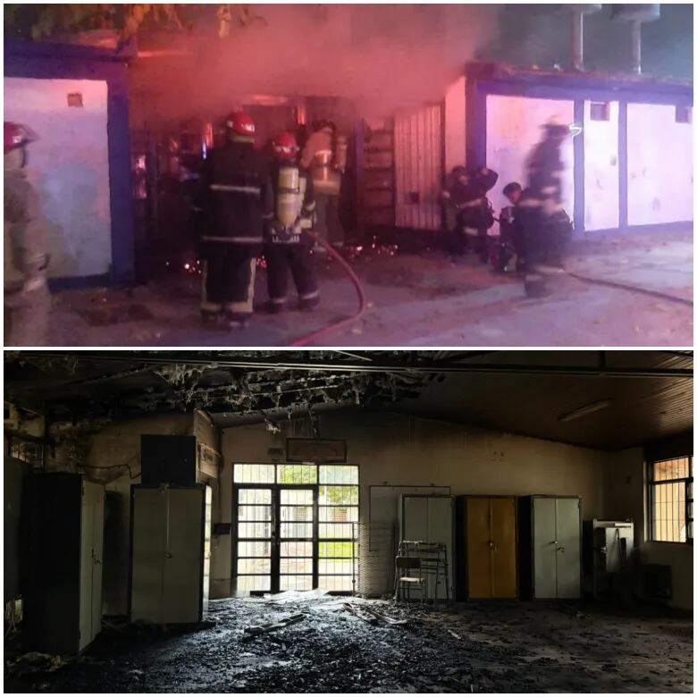 Personal de Infraestructura Escolar recorre la galería central, evaluando daños en techos y mobiliario