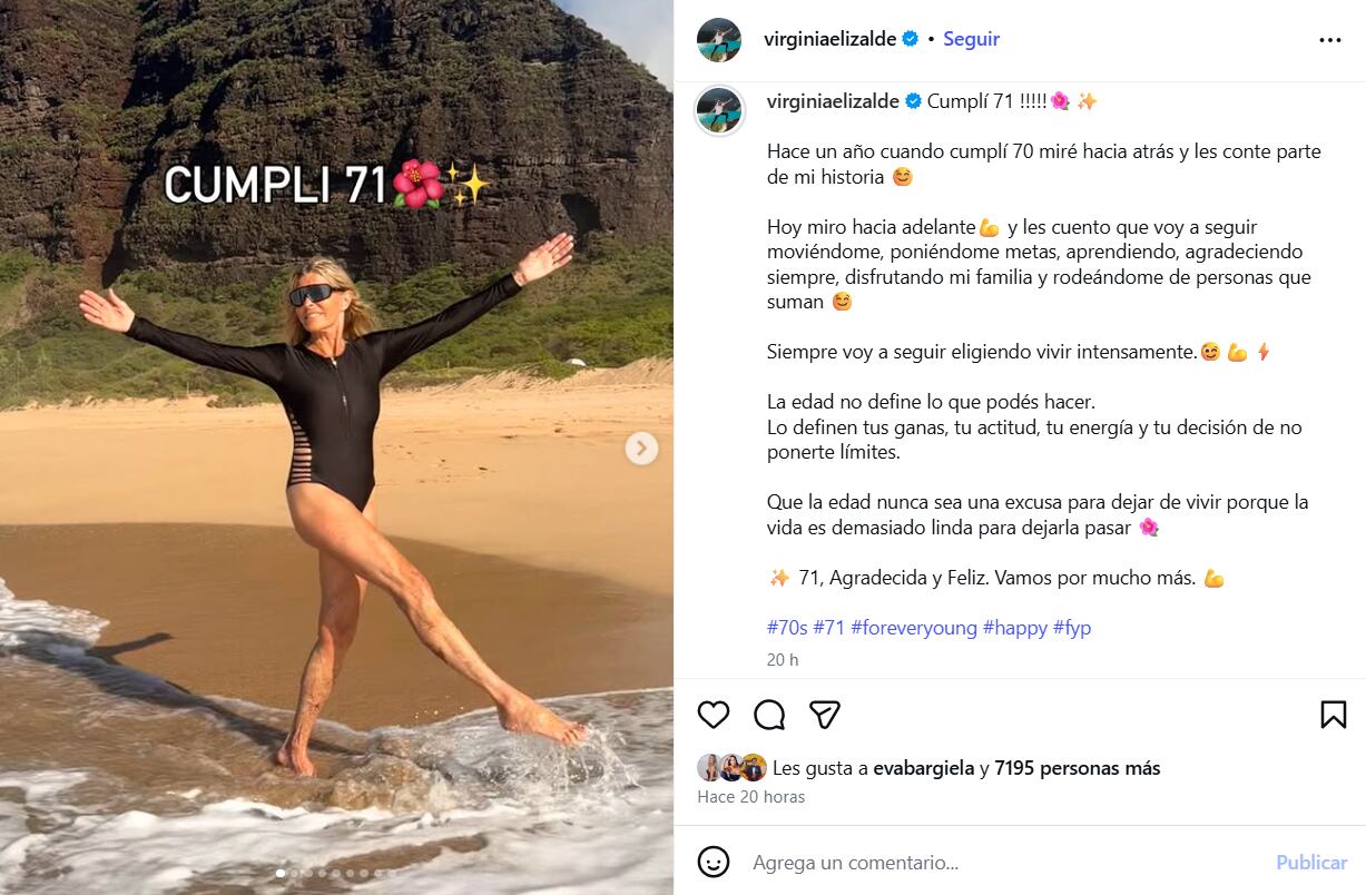Virginia Elizalde celebró sus 71 años mostrando que la edad no es un límite, sino una oportunidad para vivir intensamente