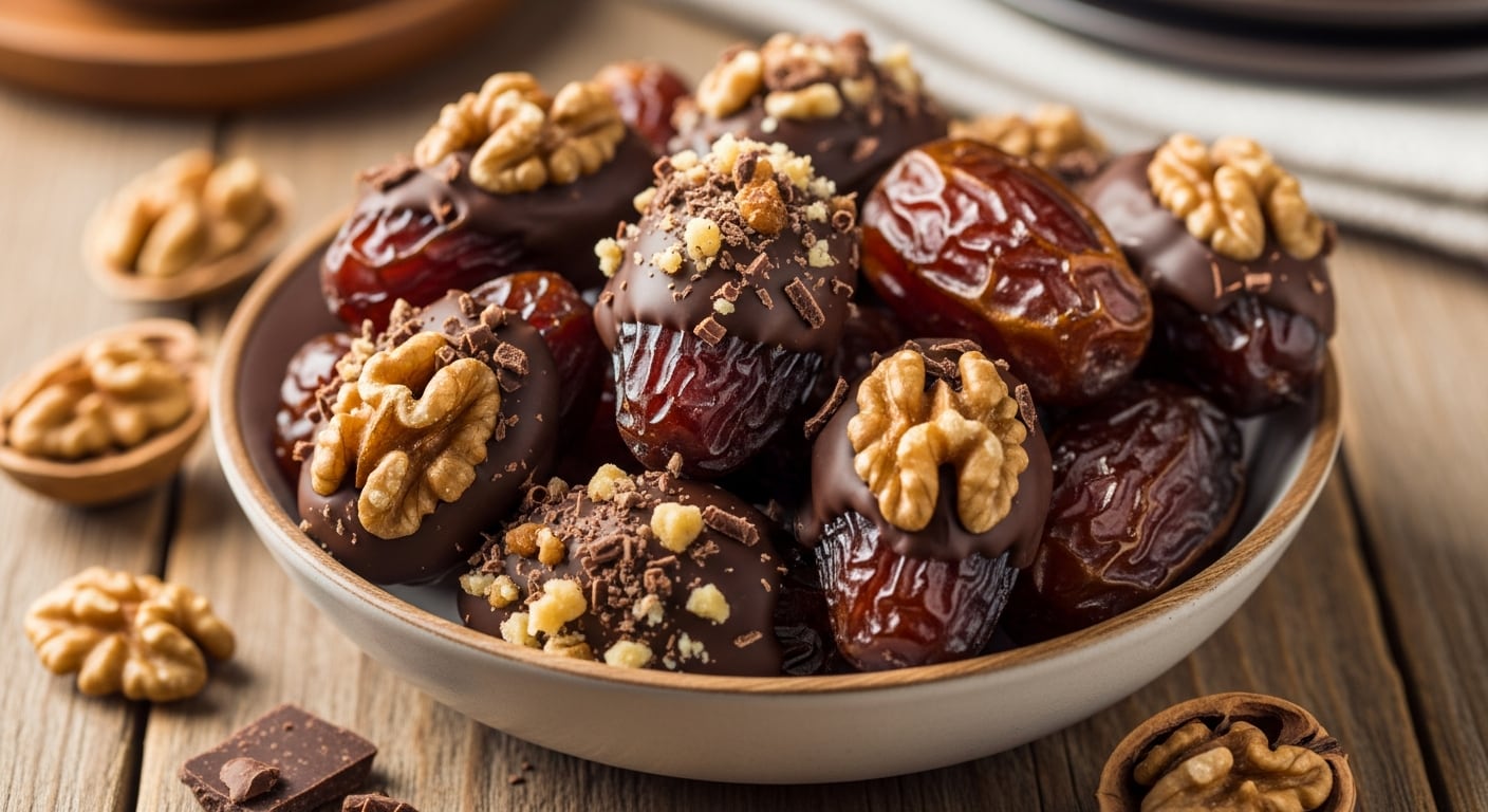 Dátiles rellenos de nueces ofrecen fibra y ácidos grasos saludables, ayudando a mantener la glucosa estable y fortaleciendo el revestimiento intestinal (Imagen Ilustrativa Infobae)