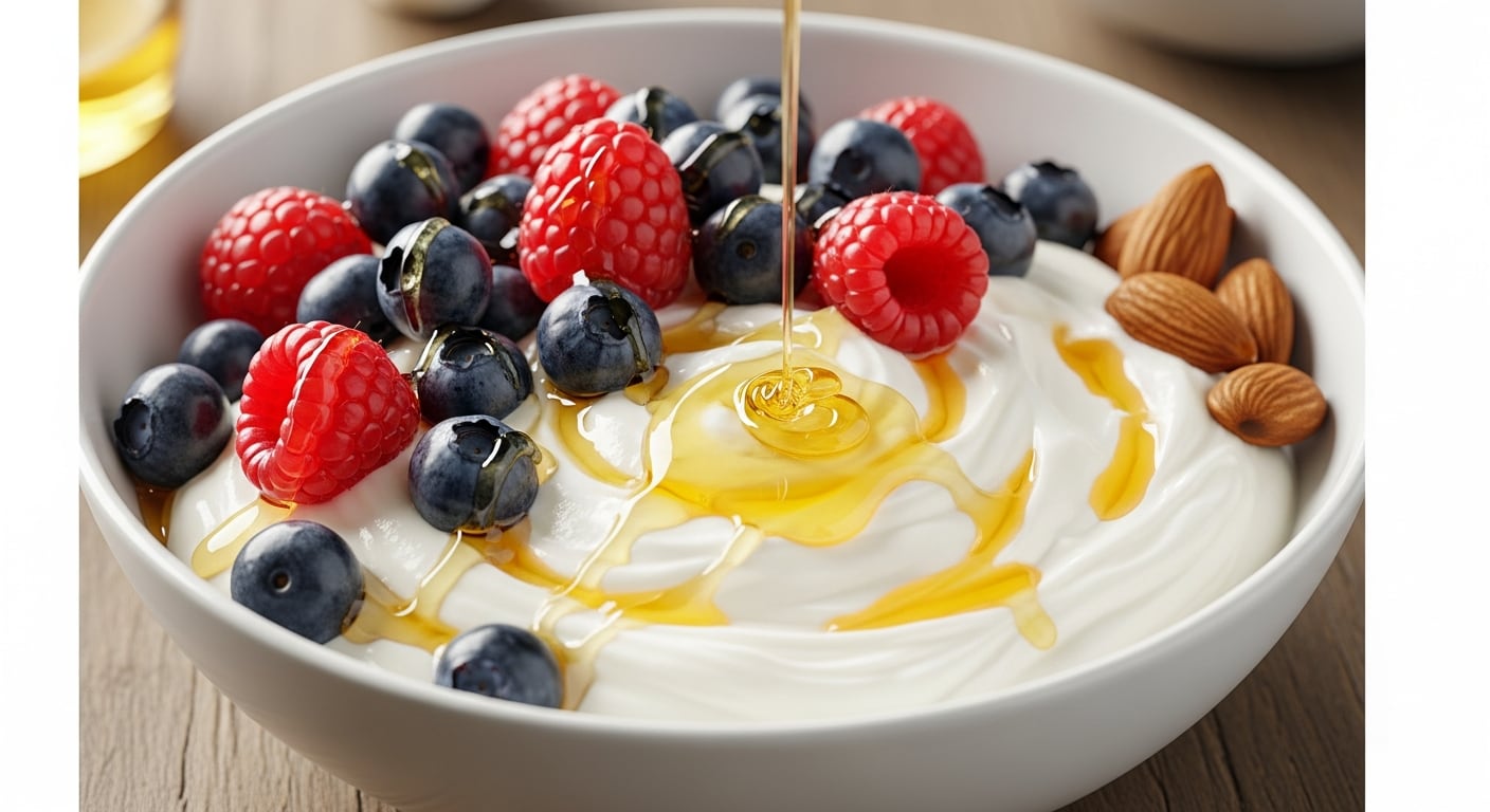 El yogur griego con frutos rojos proporciona bacterias vivas y polifenoles que aumentan la diversidad del microbioma intestinal y la saciedad (Imagen Ilustrativa Infobae)