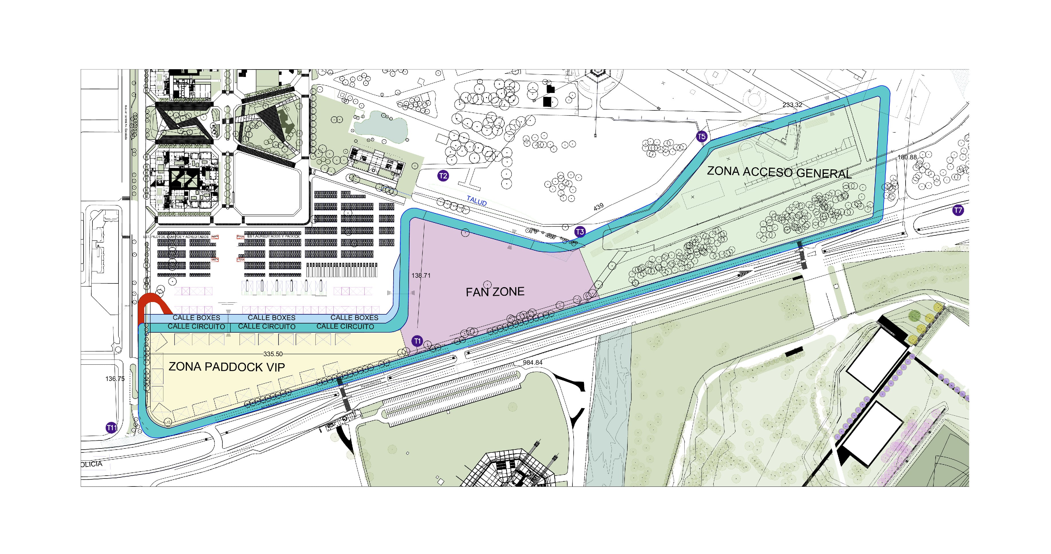 El dibujo del circuito callejero. Al otro lado de la recta más largada, sobre Avenida Roca, será el sector gratuito (Prensa TC 2000)