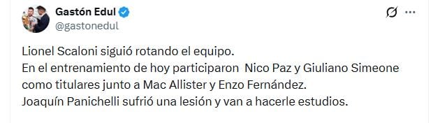 El tuit de Gastón Edul sobre la lesión de Joaquín Panichelli