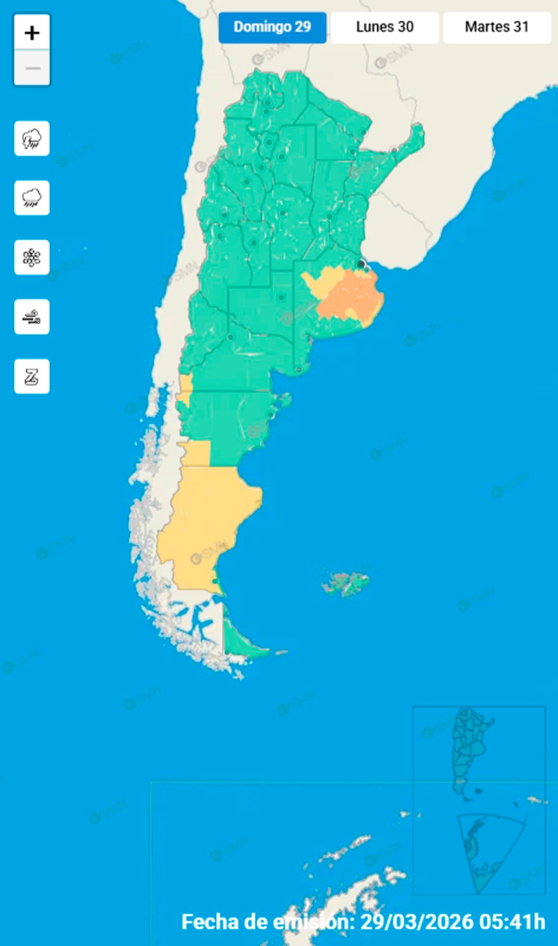 Las alertas emitidas por el SMN, con tormentas en Buenos Aires y lluvias y vientos al sur