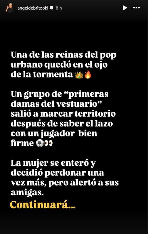 El picante mensaje que Ángel de Brito lanzó en sus redes en medio del conflicto que mantendrían Emilia Mernes con las mujeres de los jugadores de la selección argentina (Instagram)